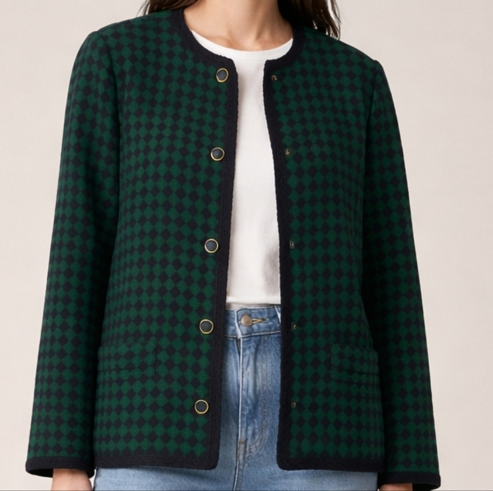 Bleyle Wool 90's Diamond Print Tweed Jacket 14P Sophisticated Office Corporate
